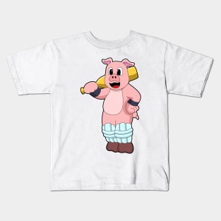 Pig at Cricket with Cricket bat Kids T-Shirt